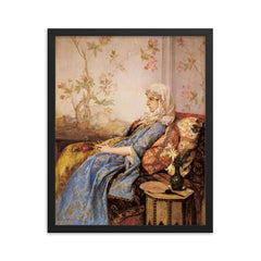 An Exotic Beauty in an Interior by Auguste Toulmouche, 1883 framed print on a plain backdrop in size 16"x20".