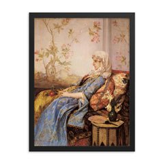 An Exotic Beauty in an Interior by Auguste Toulmouche, 1883 framed print on a plain backdrop in size 18"x24".