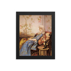An Exotic Beauty in an Interior by Auguste Toulmouche, 1883 framed print on a plain backdrop in size 8"x10".