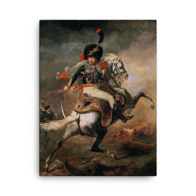 An Officer of the Imperial Horse Guards Charging by Théodore Géricault, 1812 canvas print on a plain backdrop in size 18