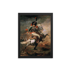 An Officer of the Imperial Horse Guards Charging by Théodore Géricault, 1812 framed print on a plain backdrop in size 12"x16".