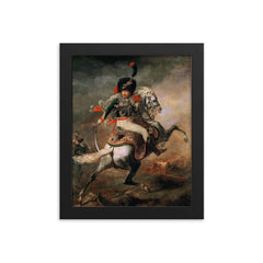 An Officer of the Imperial Horse Guards Charging by Théodore Géricault, 1812 framed print on a plain backdrop in size 8"x10".