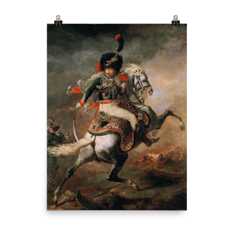 An Officer of the Imperial Horse Guards Charging by Théodore Géricault, 1812 poster on a plain backdrop in size 8
