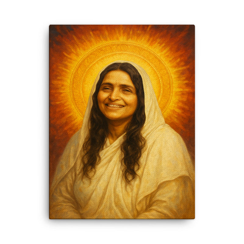 Anandamayi Ma canvas print on a plain backdrop in size 18