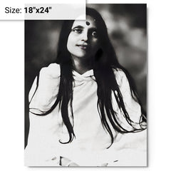 Anandamayi Ma metal print on a plain backdrop in size 18"x24".