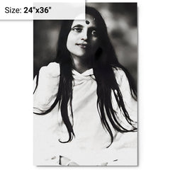 Anandamayi Ma metal print on a plain backdrop in size 24"x36".