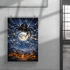 Anansi weaving star web over moonlit village poster 4