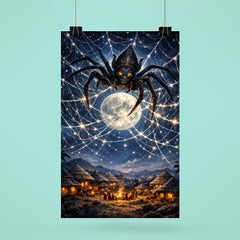 Anansi weaving star web over moonlit village poster 6
