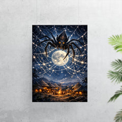 Anansi weaving star web over moonlit village poster 7