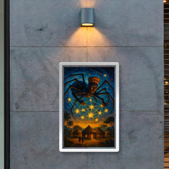 Anansi weaving stars above West African village poster 2