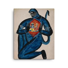 Ancient Hanuman Revealing Rama - Vishnu - and Sita in His Heart canvas print on a plain backdrop in size 16"x20".
