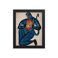 Ancient Hanuman Revealing Rama - Vishnu - and Sita in His Heart framed print on a plain backdrop in size 8"x10".
