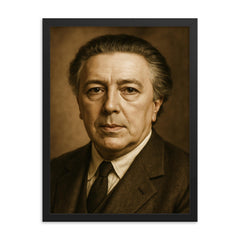 Andre Breton portrait framed print on a plain backdrop in size 18"x24".