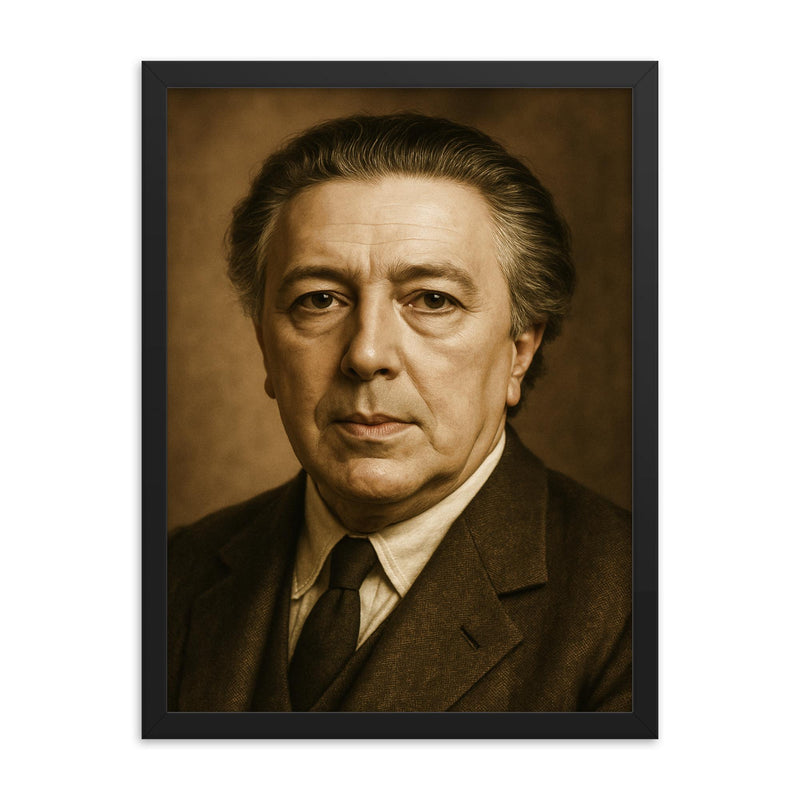 Andre Breton portrait framed print on a plain backdrop in size 18