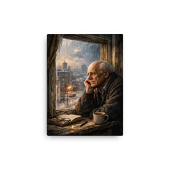 Andrei Sakharov at exile window in Gorky canvas print on a plain backdrop in size 12"x16".