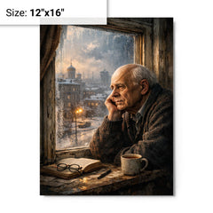 Andrei Sakharov at exile window in Gorky metal print on a plain backdrop in size 12"x16".