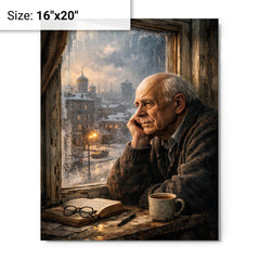 Andrei Sakharov at exile window in Gorky metal print on a plain backdrop in size 16"x20".