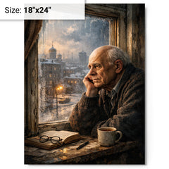 Andrei Sakharov at exile window in Gorky metal print on a plain backdrop in size 18"x24".