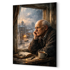 Andrei Sakharov at exile window in Gorky metal print mockup