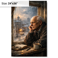 Andrei Sakharov at exile window in Gorky metal print on a plain backdrop in size 24"x36".