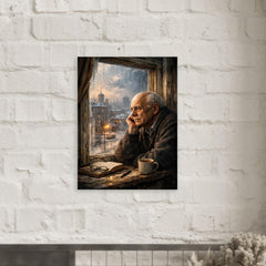 Andrei Sakharov at exile window in Gorky metal print mockup