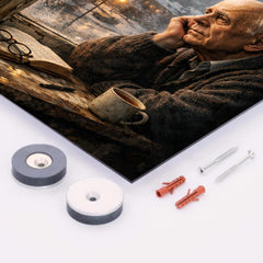 Andrei Sakharov at exile window in Gorky metal print mockup