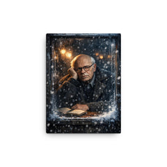 Andrei Sakharov in exile snowy window glare canvas print on a plain backdrop in size 12"x16".
