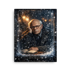 Andrei Sakharov in exile snowy window glare canvas print on a plain backdrop in size 16"x20".