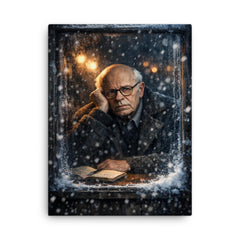 Andrei Sakharov in exile snowy window glare canvas print on a plain backdrop in size 18"x24".