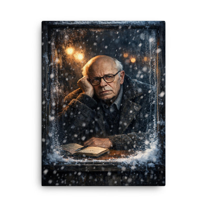 Andrei Sakharov in exile snowy window glare canvas print on a plain backdrop in size 18