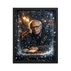 Andrei Sakharov in exile snowy window glare framed print on a plain backdrop in size 16"x20".