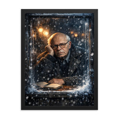 Andrei Sakharov in exile snowy window glare framed print on a plain backdrop in size 18"x24".