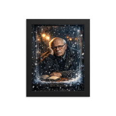 Andrei Sakharov in exile snowy window glare framed print on a plain backdrop in size 8"x10".