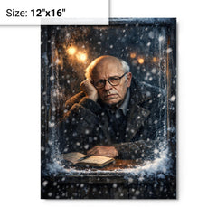 Andrei Sakharov in exile snowy window glare metal print on a plain backdrop in size 12"x16".