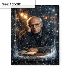 Andrei Sakharov in exile snowy window glare metal print on a plain backdrop in size 16"x20".