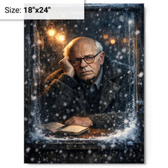Andrei Sakharov in exile snowy window glare metal print on a plain backdrop in size 18"x24".