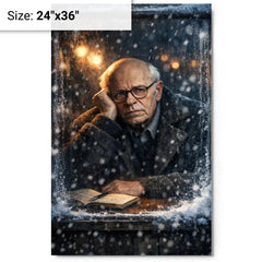 Andrei Sakharov in exile snowy window glare metal print on a plain backdrop in size 24"x36".