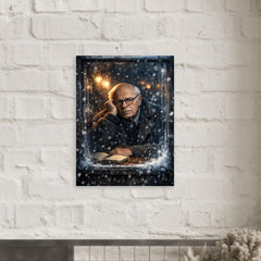 Andrei Sakharov in exile snowy window glare metal print mockup