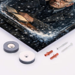 Andrei Sakharov in exile snowy window glare metal print mockup