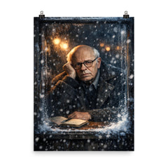 Andrei Sakharov in exile snowy window glare poster on a plain backdrop in size 8"x10".