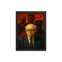 Andrei Sakharov under watchful Soviet shadows framed print on a plain backdrop in size 12"x16".
