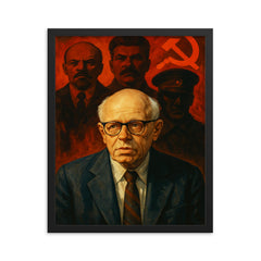 Andrei Sakharov under watchful Soviet shadows framed print on a plain backdrop in size 16"x20".