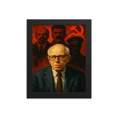 Andrei Sakharov under watchful Soviet shadows framed print on a plain backdrop in size 8"x10".