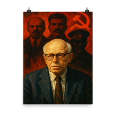 Andrei Sakharov under watchful Soviet shadows poster on a plain backdrop in size 8"x10".