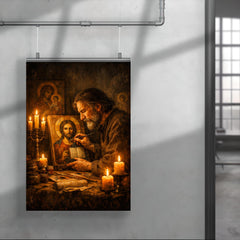 Andrei Tarkovsky like icon painter by candlelight poster 4