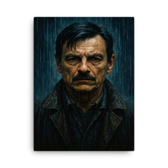 Andrei Tarkovsky zone rain portrait canvas print on a plain backdrop in size 18"x24".