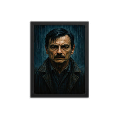 Andrei Tarkovsky zone rain portrait framed print on a plain backdrop in size 12"x16".