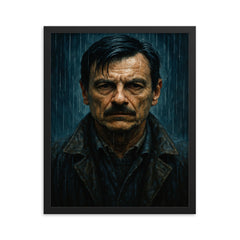 Andrei Tarkovsky zone rain portrait framed print on a plain backdrop in size 16"x20".