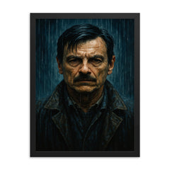 Andrei Tarkovsky zone rain portrait framed print on a plain backdrop in size 18"x24".
