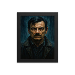 Andrei Tarkovsky zone rain portrait framed print on a plain backdrop in size 8"x10".